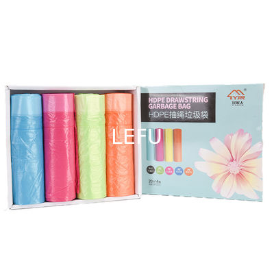 Hand Held Pull Rope Custom Plastic Bag Roll Packaging For Household Drawstring Garbage Bag